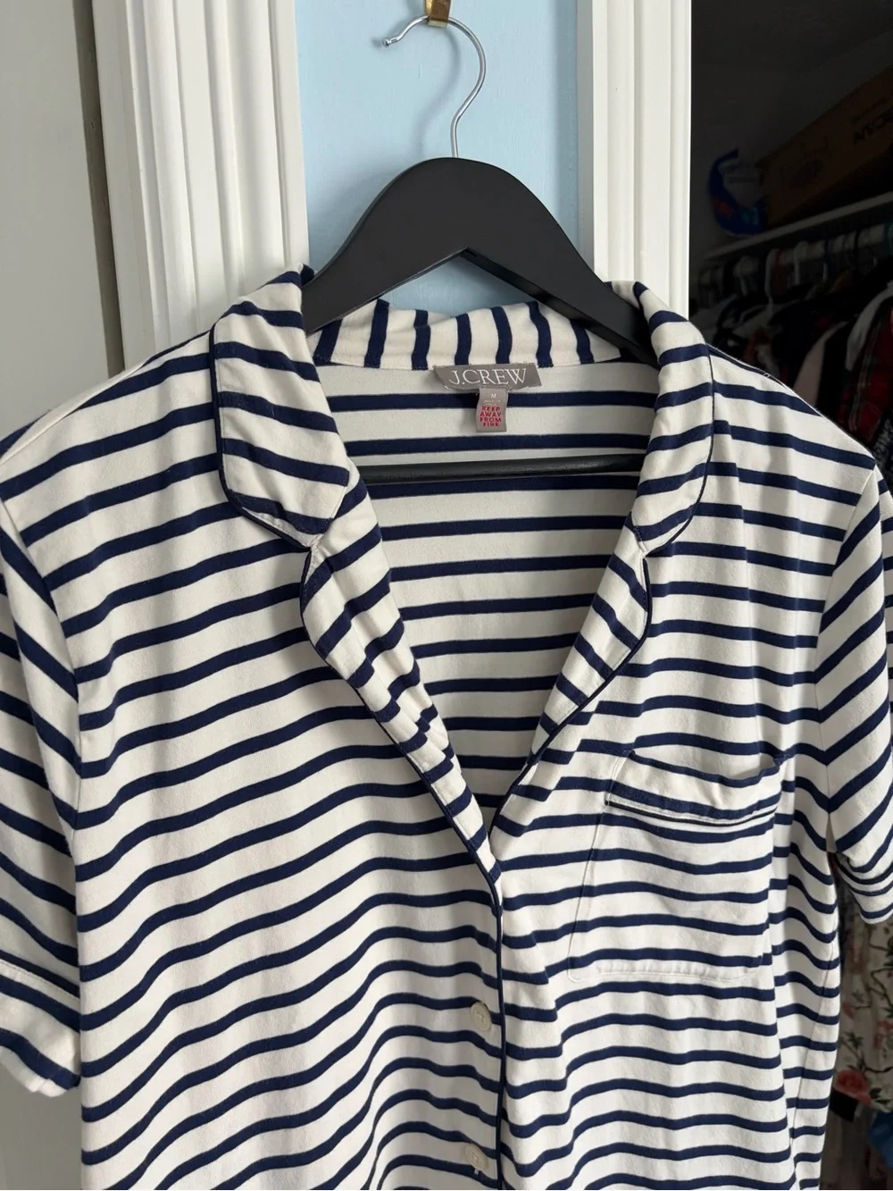 J Crew Blue White Striped Matching Pajama Set M
